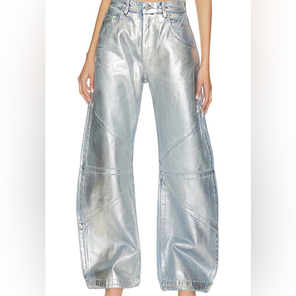 EB Denim Metallic Silver Wide Leg Jeans